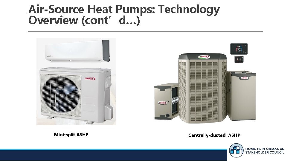 Air-Source Heat Pumps: Technology Overview (cont’d…) Mini-split ASHP Centrally-ducted ASHP 