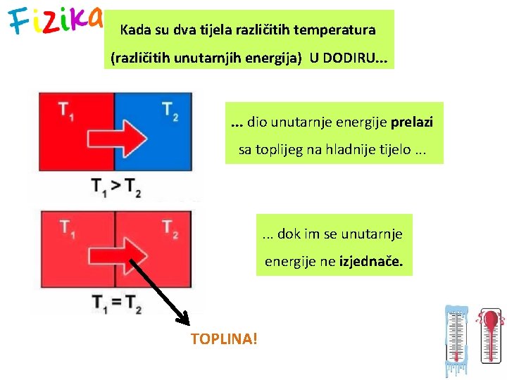 Kada su dva tijela različitih temperatura (različitih unutarnjih energija) U DODIRU. . . dio