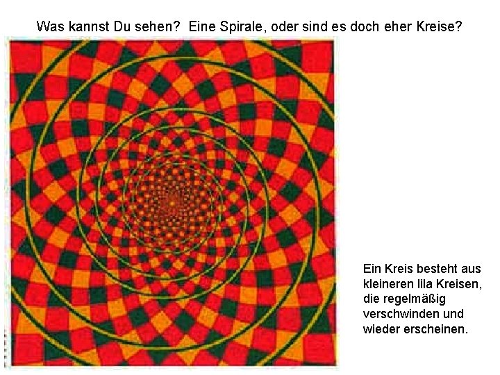 Was kannst Du sehen? Eine Spirale, oder sind es doch eher Kreise? Ein Kreis Was kannst Du sehen? Eine Spirale, oder sind es doch eher Kreise? Ein Kreis