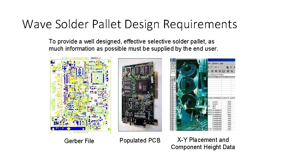 Wave Solder Pallet Design Requirements To provide a well designed, effective selective solder pallet, Wave Solder Pallet Design Requirements To provide a well designed, effective selective solder pallet,