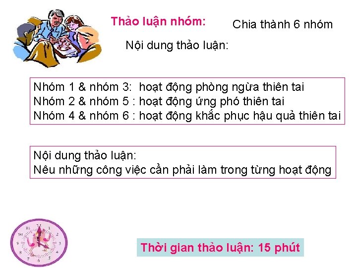 Thảo luận nhóm: Chia thành 6 nhóm Nội dung thảo luận: Nhóm 1 &