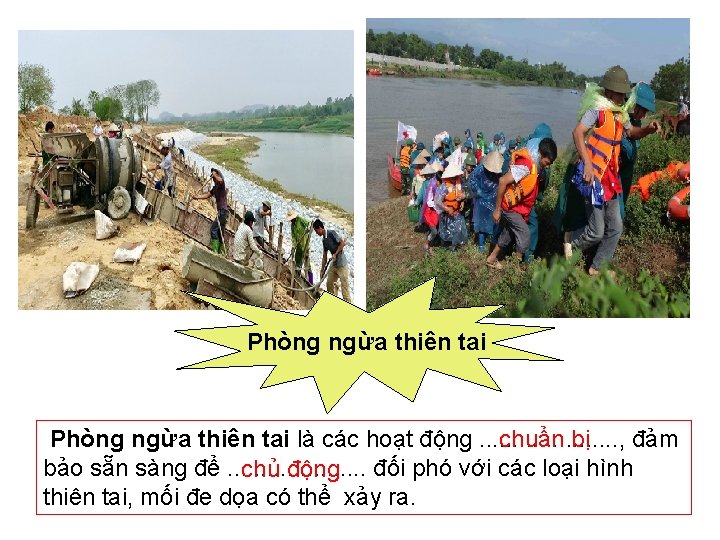 Phòng ngừa thiên tai là các hoạt động. . . . . , chuẩn