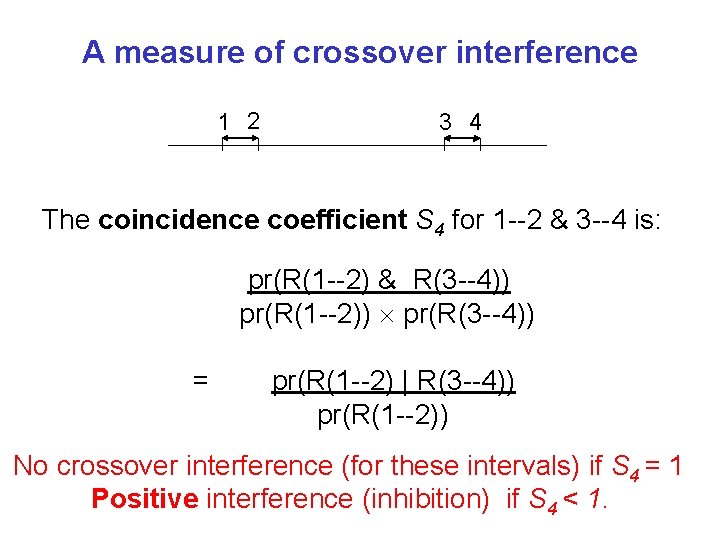 A measure of crossover interference 1 2 3 4 The coincidence coefficient S 4