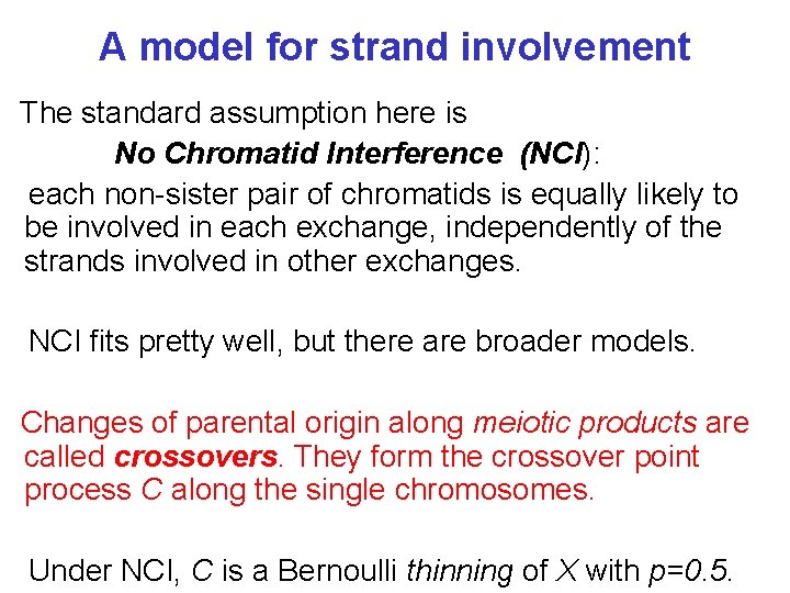 A model for strand involvement The standard assumption here is No Chromatid Interference (NCI):
