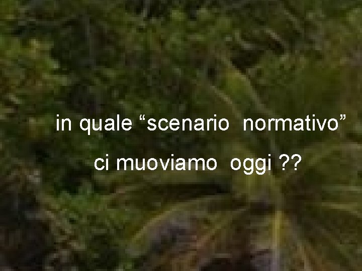 in quale “scenario normativo” ci muoviamo oggi ? ? 