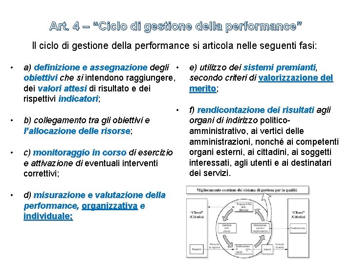 Art. 4 – “Ciclo di gestione della performance” Il ciclo di gestione della performance