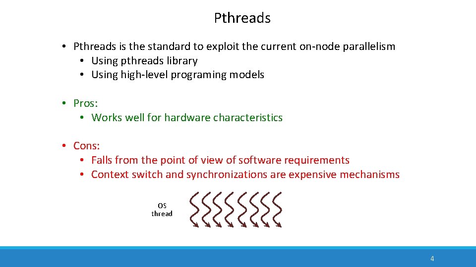 Pthreads • Pthreads is the standard to exploit the current on-node parallelism • Using