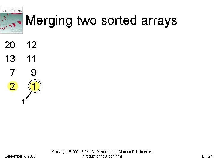 Merging two sorted arrays 20 13 7 2 12 11 9 1 1 September