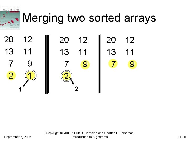 Merging two sorted arrays 20 13 7 2 12 11 9 1 1 September