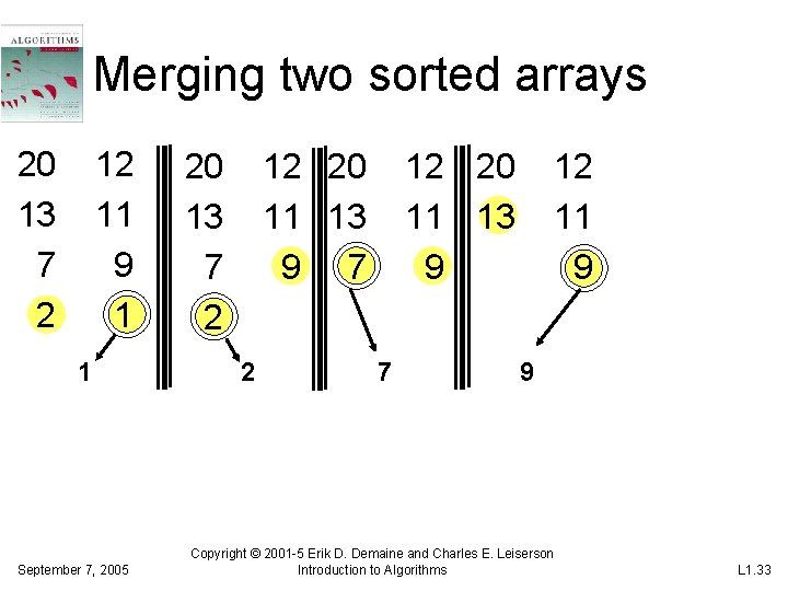 Merging two sorted arrays 20 13 7 2 12 11 9 1 1 September