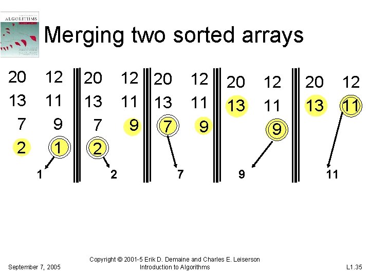 Merging two sorted arrays 20 13 7 2 12 11 9 1 1 September Merging two sorted arrays 20 13 7 2 12 11 9 1 1 September