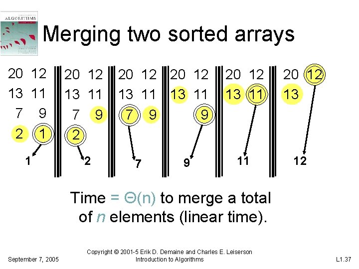 Merging two sorted arrays 20 12 13 11 7 9 2 1 1 20