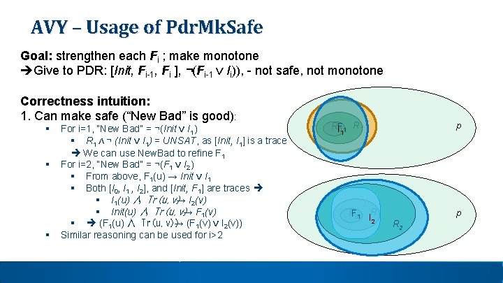 AVY – Usage of Pdr. Mk. Safe Goal: strengthen each Fi ; make monotone AVY – Usage of Pdr. Mk. Safe Goal: strengthen each Fi ; make monotone