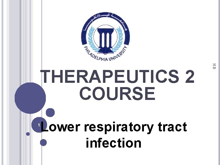 1 Lower respiratory tract infection N. B THERAPEUTICS 2 COURSE 