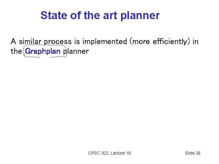 State of the art planner A similar process is implemented (more efficiently) in the
