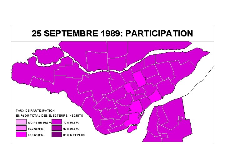 25 SEPTEMBRE 1989: PARTICIPATION TAUX DE PARTICIPATION EN % DU TOTAL DES ÉLECTEURS INSCRITS