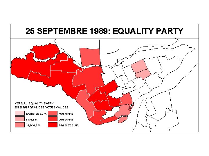 25 SEPTEMBRE 1989: EQUALITY PARTY VOTE AU EQUALITY PARTY EN % DU TOTAL DES