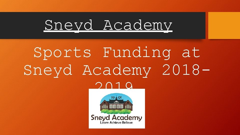 Sneyd Academy Sports Funding at Sneyd Academy 20182019. 