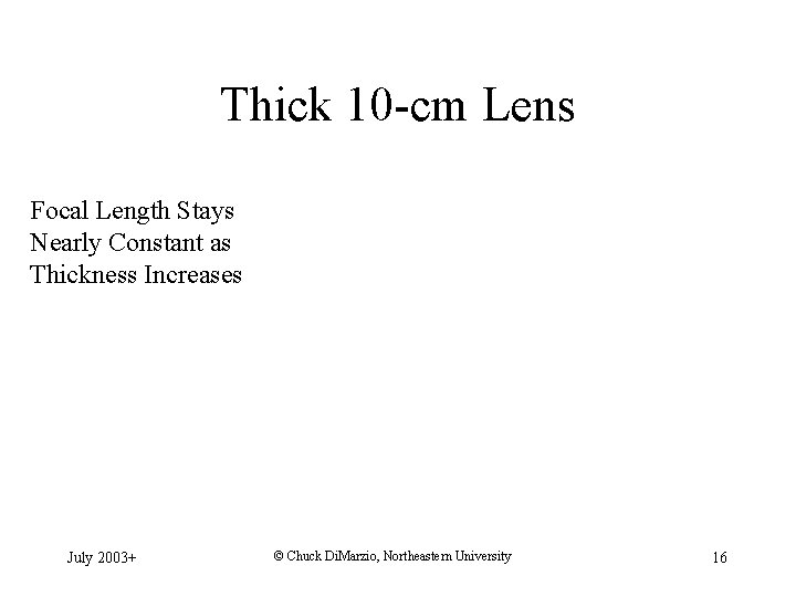 Thick 10 -cm Lens Focal Length Stays Nearly Constant as Thickness Increases July 2003+