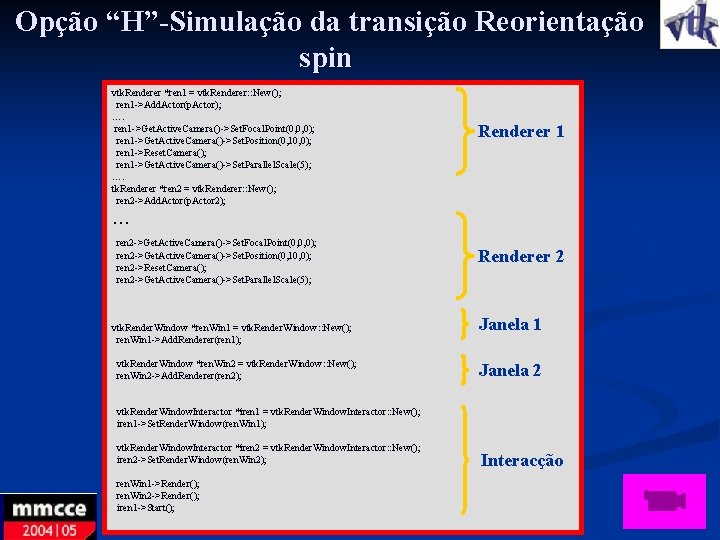 Opção “H”-Simulação da transição Reorientação spin vtk. Renderer *ren 1 = vtk. Renderer: :