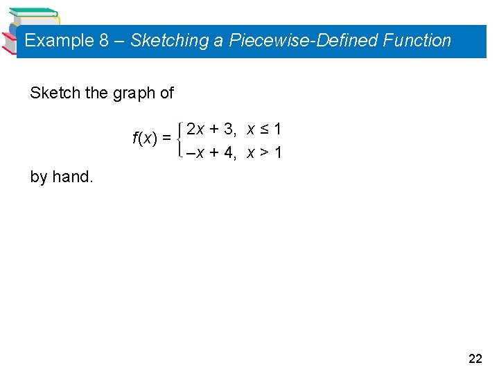 Example 8 – Sketching a Piecewise-Defined Function Sketch the graph of f (x) =