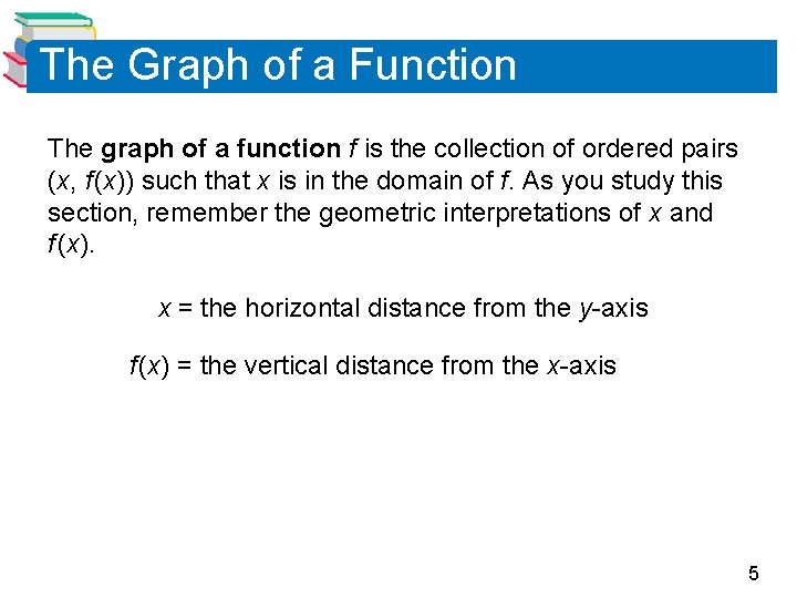 The Graph of a Function The graph of a function f is the collection