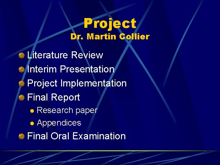 Project Dr. Martin Collier Literature Review Interim Presentation Project Implementation Final Report Research paper