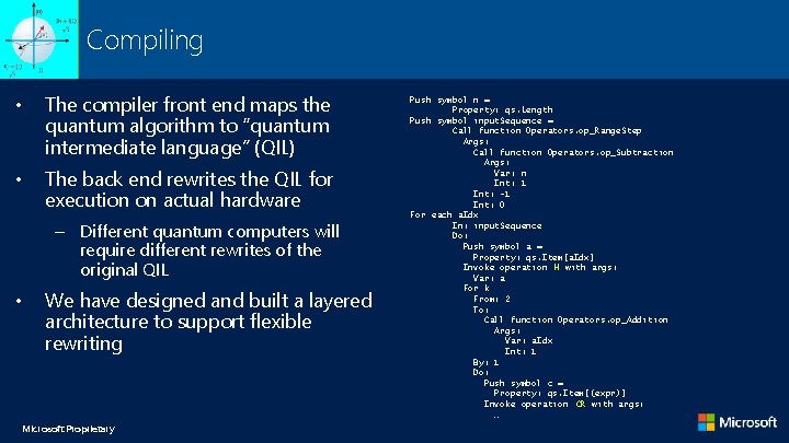 Compiling • The compiler front end maps the quantum algorithm to “quantum intermediate language” Compiling • The compiler front end maps the quantum algorithm to “quantum intermediate language”