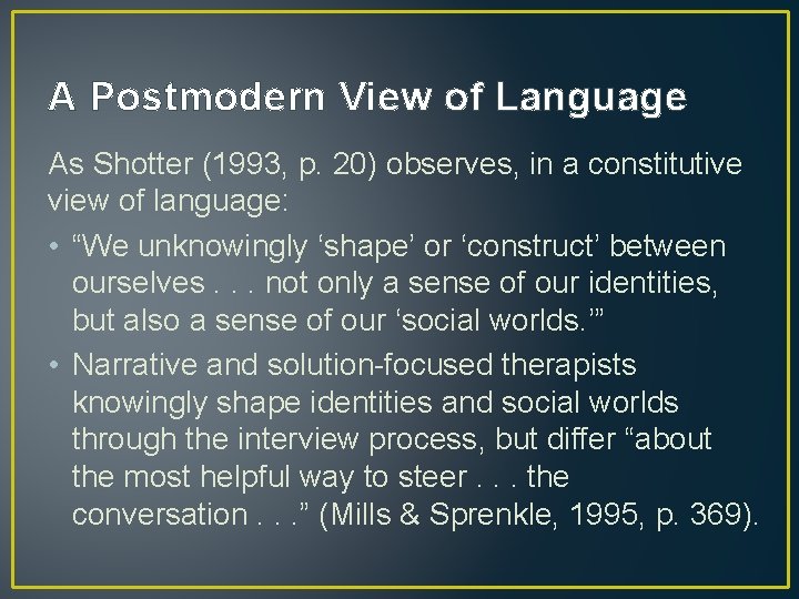 A Postmodern View of Language As Shotter (1993, p. 20) observes, in a constitutive