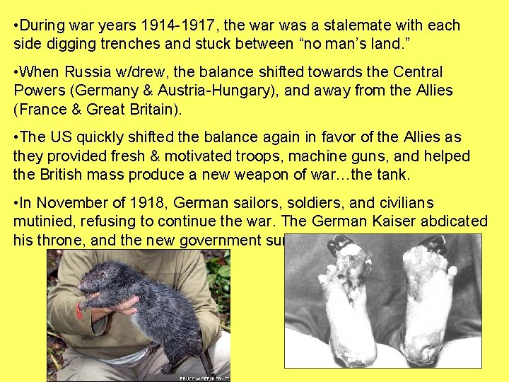  • During war years 1914 -1917, the war was a stalemate with each