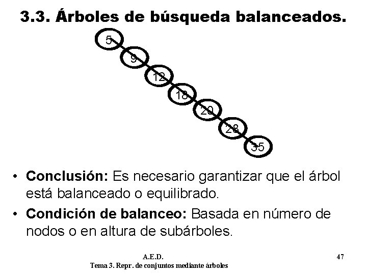 3. 3. Árboles de búsqueda balanceados. 5 9 12 18 20 28 35 •