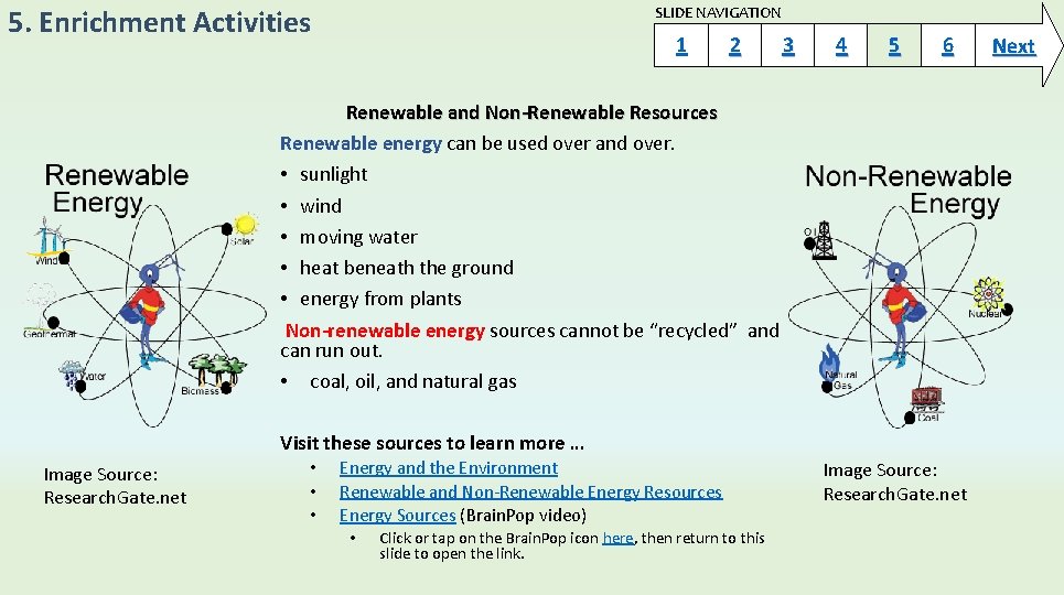 5. Enrichment Activities SLIDE NAVIGATION 1 2 3 4 5 6 Renewable and Non-Renewable