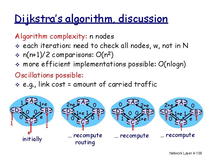 Dijkstra’s algorithm, discussion Algorithm complexity: n nodes v each iteration: need to check all