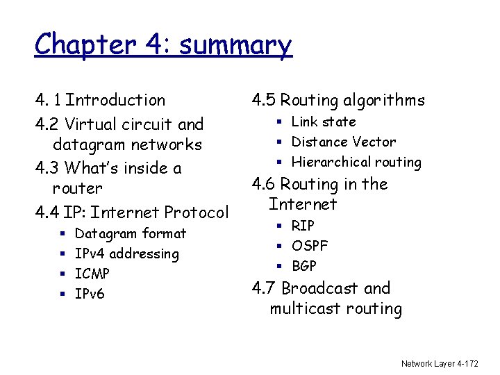 Chapter 4: summary 4. 1 Introduction 4. 2 Virtual circuit and datagram networks 4.