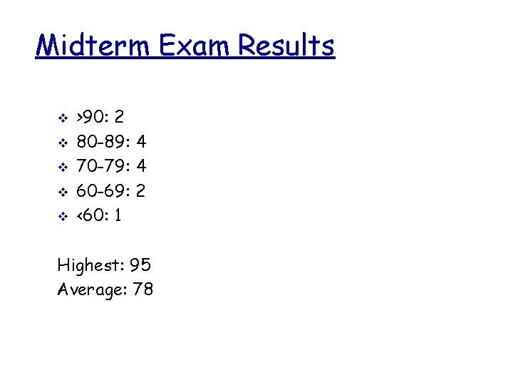 Midterm Exam Results v v v >90: 2 80 -89: 4 70 -79: 4