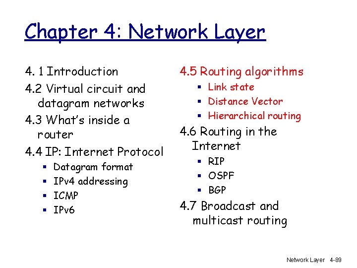 Chapter 4: Network Layer 4. 1 Introduction 4. 2 Virtual circuit and datagram networks