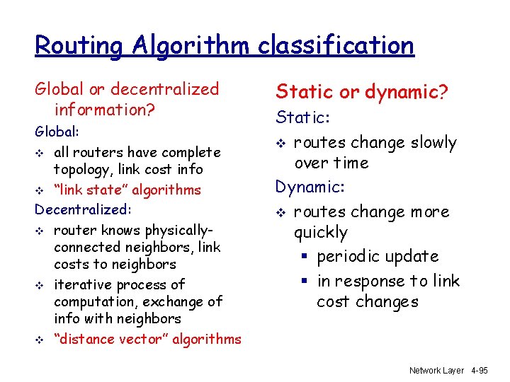 Routing Algorithm classification Global or decentralized information? Global: v all routers have complete topology,