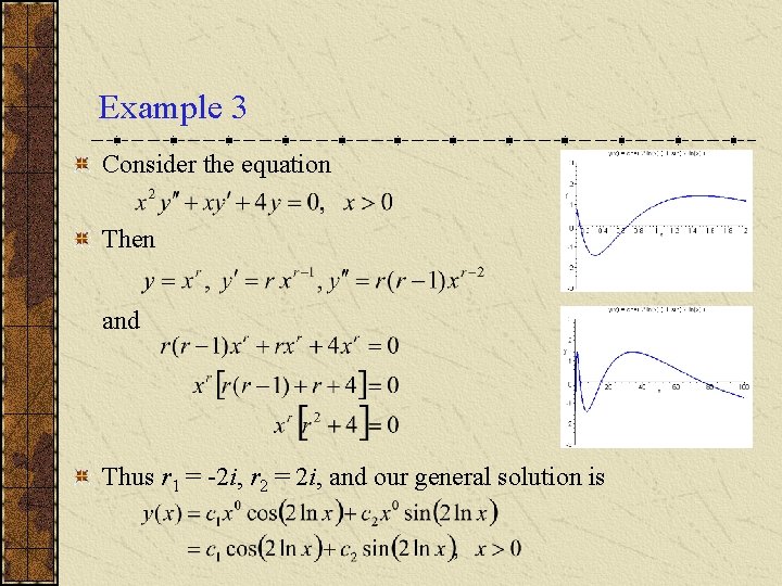 Example 3 Consider the equation Then and Thus r 1 = -2 i, r Example 3 Consider the equation Then and Thus r 1 = -2 i, r