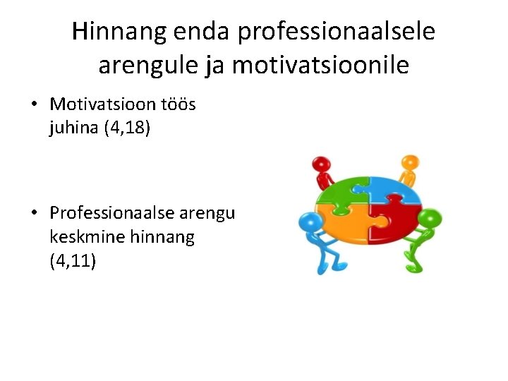 Hinnang enda professionaalsele arengule ja motivatsioonile • Motivatsioon töös juhina (4, 18) • Professionaalse