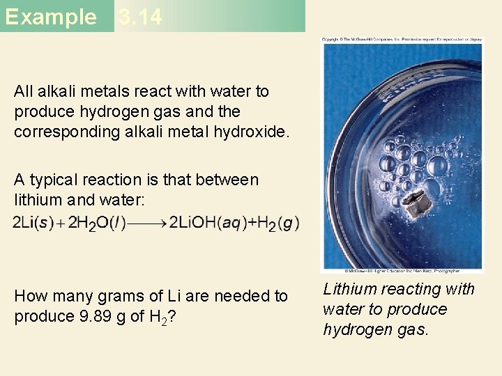 Example 3. 14 All alkali metals react with water to produce hydrogen gas and