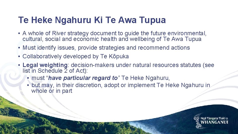 Te Heke Ngahuru Ki Te Awa Tupua • A whole of River strategy document