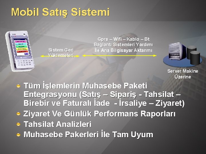 Mobil Satış Sistemi Sistem Geri Yüklemeleri Gprs – Wifi – Kablo – Bt Bağlantı