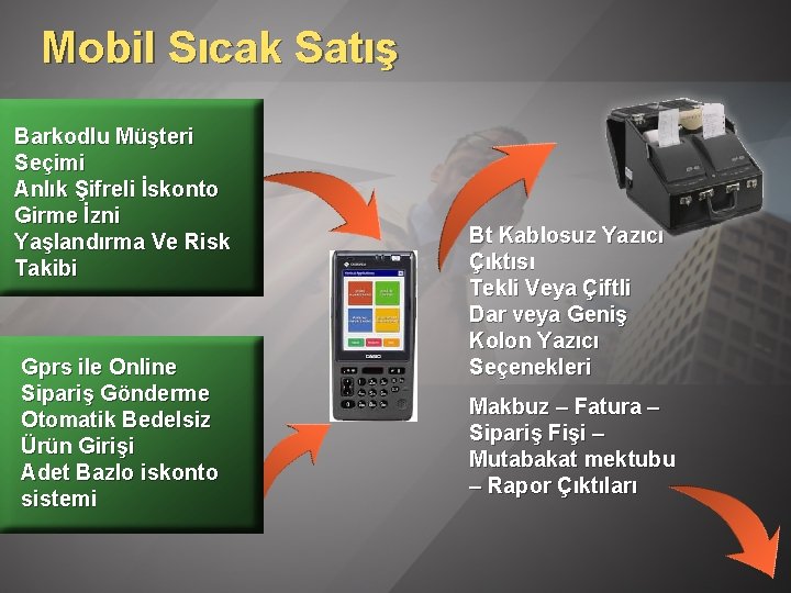 Mobil Sıcak Satış Barkodlu Müşteri Seçimi Anlık Şifreli İskonto Girme İzni Yaşlandırma Ve Risk