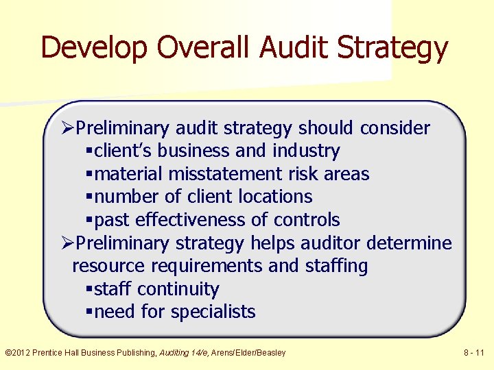 Develop Overall Audit Strategy ØPreliminary audit strategy should consider §client’s business and industry §material