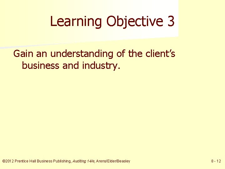 Learning Objective 3 Gain an understanding of the client’s business and industry. © 2012