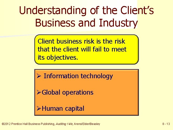 Understanding of the Client’s Business and Industry Client business risk is the risk that