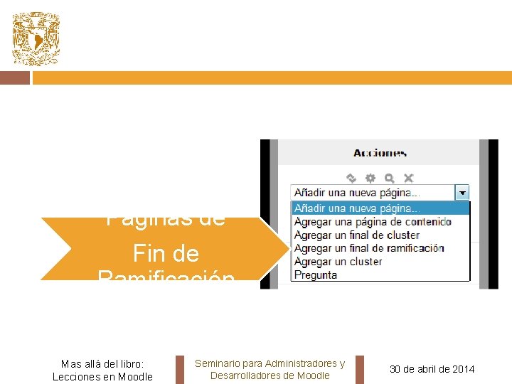 Páginas de Fin de Ramificación Mas allá del libro: Lecciones en Moodle Seminario para