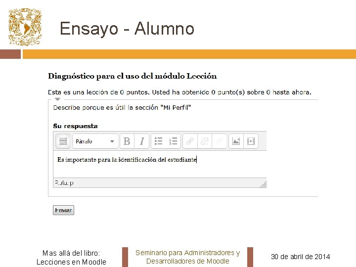 Ensayo - Alumno Mas allá del libro: Lecciones en Moodle Seminario para Administradores y