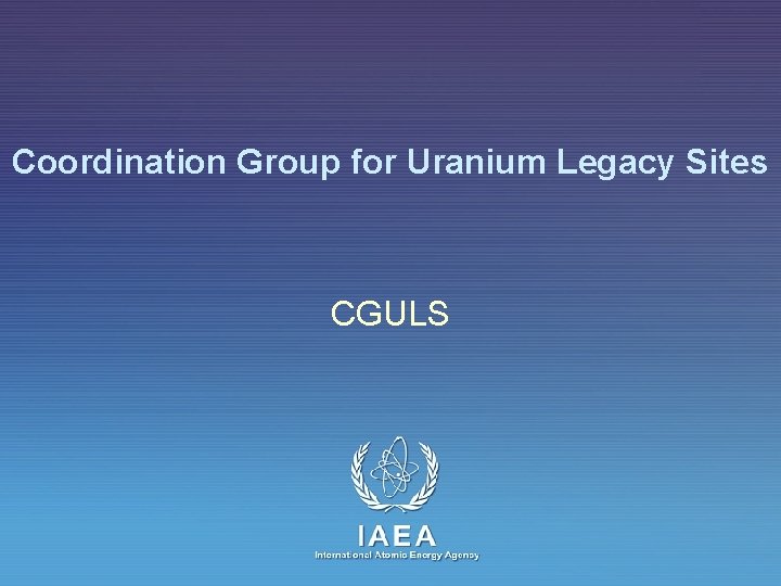 Coordination Group for Uranium Legacy Sites CGULS IAEA International Atomic Energy Agency 