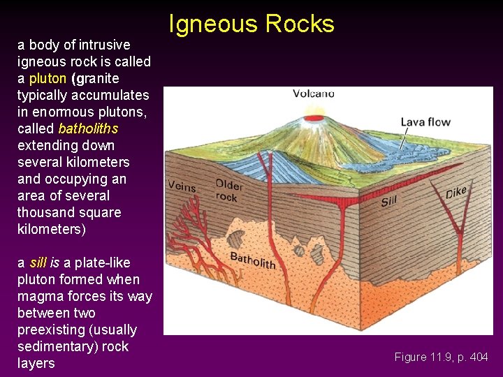 a body of intrusive igneous rock is called a pluton (granite typically accumulates in